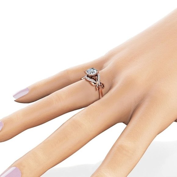 Rose Gold Flower Diamond Ring 925 Sterling Silver Titanium SZ:6-8 FAST SHIPPING! - Picture 4 of 7